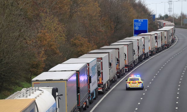 Trial of Brexit border checks causes five-mile lorry queues in Kent
